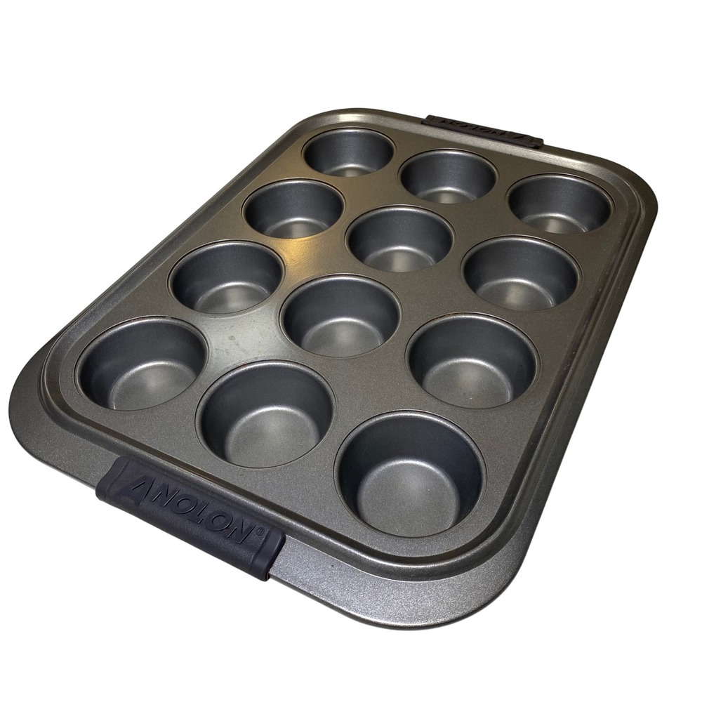Anolon 12 Cup Nonstick Muffin Cupcake Pan Bakeware Silicone Grip Handles